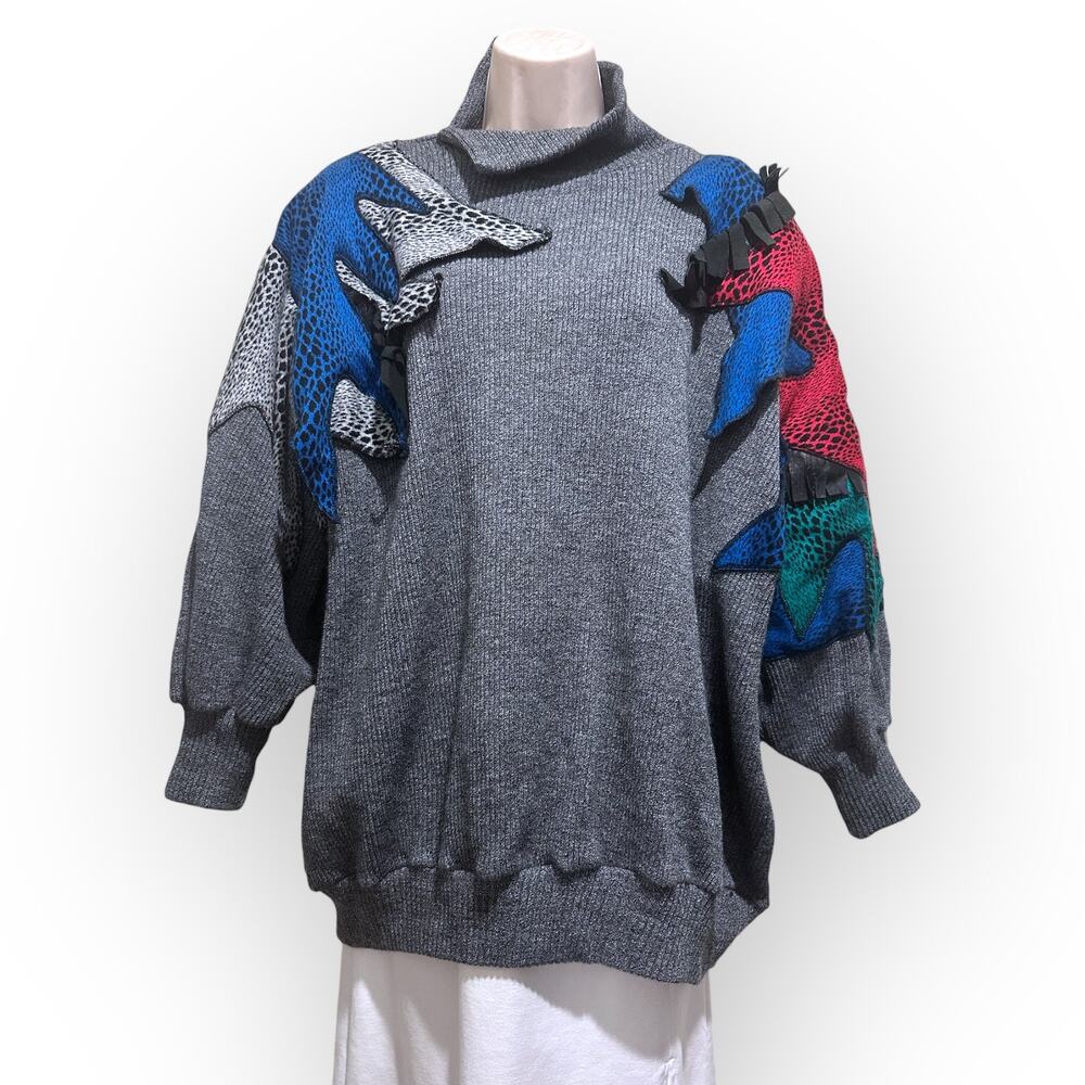 Vintage Mermini Patchwork Appliqu Split Collar Sw… - image 3